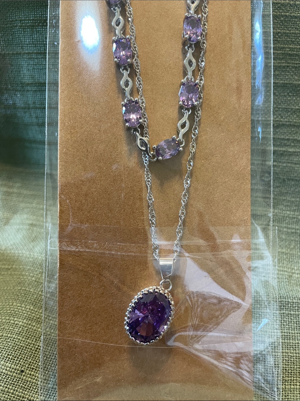 Sterling Silver jewelry set featuring Amethyst Stone & white crystals - Picture 9 of 11